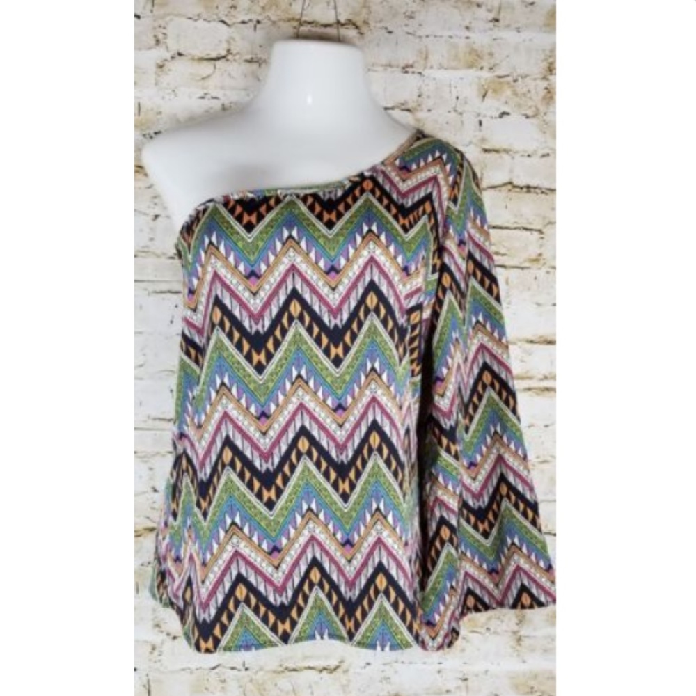 B Sharp One Shoulder Blouse Top Aztec L - Picture 7 of 7